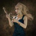 Beautiful blonde and fantasy dragon 3d illustration