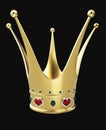 3d Illustration of Beautiful golden princess crown with red ruby hearts isolated black Royalty Free Stock Photo