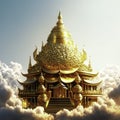 3D illustration of a beautiful pagoda in the sky with clouds AI generated