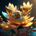 3d illustration of a beetle on a lotus flower in the dark AI Generated