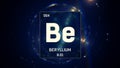 Beryllium as Element 4 of the Periodic Table 3D animation on blue background