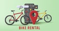 3d illustration bicycle rental service mobile application, smartphone card payment