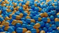 3D illustration, Big Stack Of Yellow And Cyan Medical Pills And Capsules Royalty Free Stock Photo