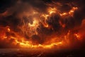 3D illustration of a big stormy cloud with a lot of smoke, A fire hurricane ravages the cloudscape in the sky. A visual Royalty Free Stock Photo