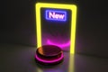 3D Rendering Biggest Neon Cylinder Light Pink Display and Text New Background Mock up