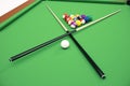 3D illustration Billiard balls in a green pool table, pool billiard game, Billiard concept Royalty Free Stock Photo
