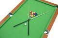 3D illustration Billiard balls on green table with billiard cue, Snooker, Pool game. Billiard concept Royalty Free Stock Photo