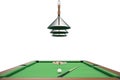 3D illustration Billiard balls on green table with billiard cue, Snooker, Pool game, Billiard concept