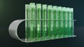 3D Illustration biofuel oil research in the laboratory, biofuel concept. Bacteria in the liquid inside the test tube as