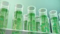 3D Illustration biofuel oil research in the laboratory, biofuel concept. Bacteria in the liquid inside the test tube as