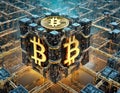3d rendering of bitcoin with a blockchain digital network structure Royalty Free Stock Photo