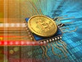 3d bitcoin with cpu orange Royalty Free Stock Photo