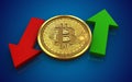 3d bitcoin up and down arrows Royalty Free Stock Photo