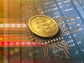 3d bitcoin with cpu orange Royalty Free Stock Photo