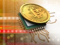 3d bitcoin with cpu orange Royalty Free Stock Photo
