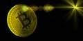 3D illustration of bitcoin render on black background. Abstract banner blockchain technology for cryptocurrency. Concept for