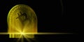 3D illustration of bitcoin render on black background with blurred lines. Abstract banner blockchain technology for
