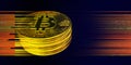 3D illustration of bitcoin render on dark background with. Abstract banner blockchain technology for cryptocurrency. Concept for