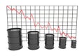 3d illustration: Black barrels of oil graph chart stock market with red line arrow on a grid. Petroleum business, black gold, ga Royalty Free Stock Photo