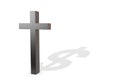 3d illustration: Black Christian cross with a shadow in the shape of a dollar symbol isolated on white background. The concept of