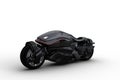 3D illustration of a black coloured futuristic cyberpunk style motorbike isolated on a white background
