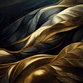 3D illustration. Black and golden streaming fabric. Flowing silky textured cloth.