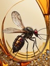3d illustration of a black wasp in a golden frame with pearls
