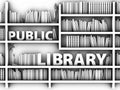 3d Illustration of black and white library bookshelf, background