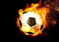 3d illustration of black and white soccer ball with fire effect Royalty Free Stock Photo