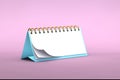 3d illustration of blank blue desk paper calendar on a minimal pink pastel colored background