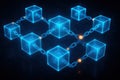 A 3D illustration of blockchain cubes connected with chains, symbolizing a digital network of transactions and encryption Royalty Free Stock Photo