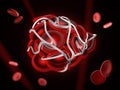 3d Illustration of illustration of a blood clot, thrombus or embolus with coagulated red blood cells.