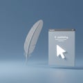 A 3D illustration on a blue background features a large gray feather next to a digital Royalty Free Stock Photo