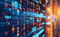 3D illustration of blue bytes of binary code, digital technology background