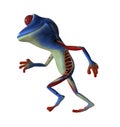 3d illustration of a blue cartoon frog running.