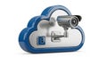 Cloud Security Camera with Lock Symbol on White Background surveillance Royalty Free Stock Photo