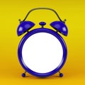 3d illustration of blue glossy alarm clock against yellow background with space for text Royalty Free Stock Photo