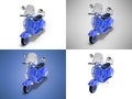 3D illustration of blue group of scooters for tourist walks in the city of different colors