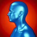 3d illustration of a blue male head over red background