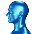 3d illustration of a blue male smiling head pleased