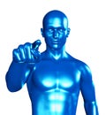 3d illustration of a blue man pointing with her finger Royalty Free Stock Photo
