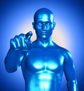 3d illustration of a blue man pointing with her finger Royalty Free Stock Photo