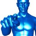 3d illustration of a blue man pointing with her finger Royalty Free Stock Photo