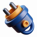 3D Illustration of Blue and Orange Electrical Plug with Metallic Pins for Technology and Energy Concepts Royalty Free Stock Photo