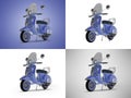 3d illustration of blue set scooter for walking in the city in different colors