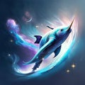 3D Illustration of a Blue Swordfish Under the Night Sky AI Generated