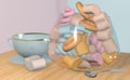 3d illustration of blue tea set with kettle cup and candy vase white still life