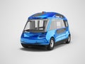 3D illustration of blue unmanned electric bus for the city on gray background with shadow