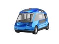 3D illustration of blue unmanned electric bus for the city on white background no shadow