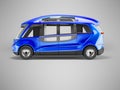 3d illustration blue unmanned electric bus side view on gray background with shadow